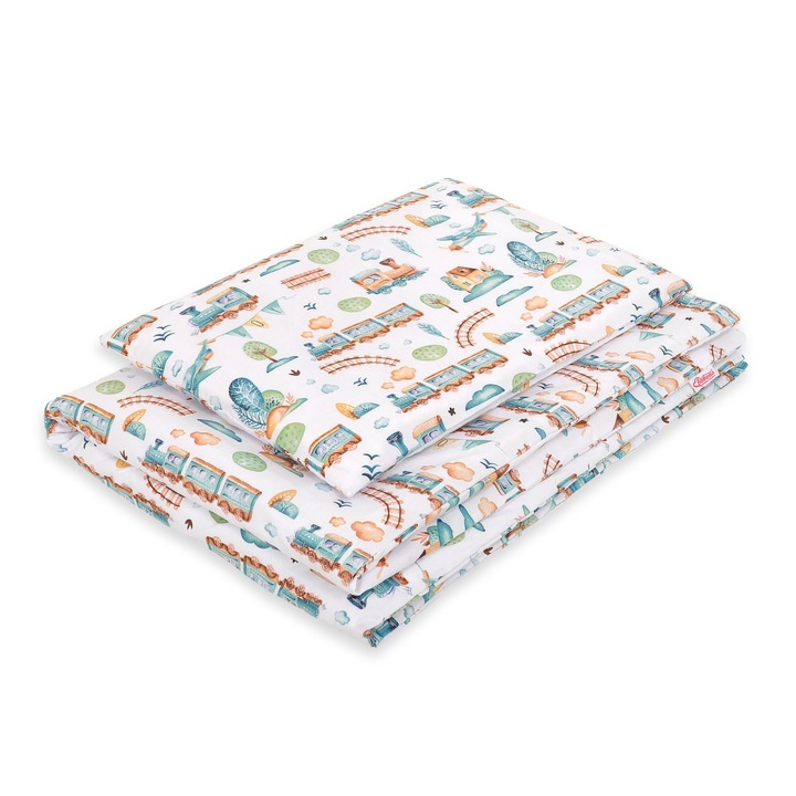 Lenjerie pentru copii Bobono, 2 piese, bumbac, 120x90cm, multicolor