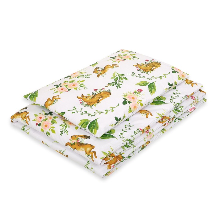 Lenjerie pentru copii Bobono, 2 piese, bumbac, 135x100cm, 40x60cm, multicolor