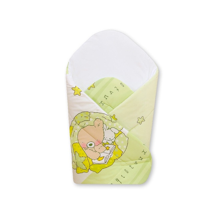 Paturica de infasat pentru bebelusi Bobono, model cu balon verde, 77x77cm, usor de spalat, cu insertie antialergica