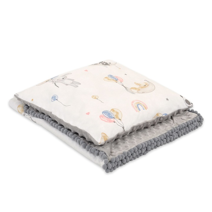 Set patura si pernuta Bobono, bumbac 90x75cm, 35x35cm, Multicolor