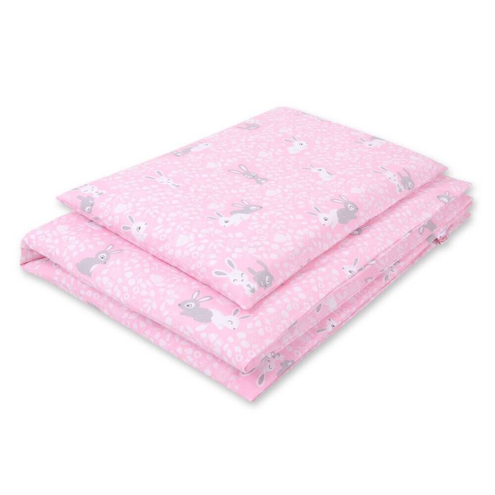 Lenjerie pentru patut Bobono, bumbac, roz, 135x100cm