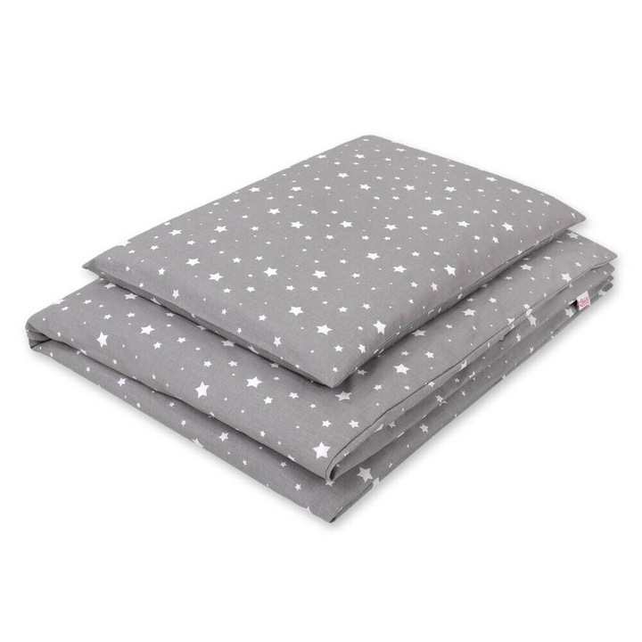 Lenjerie pentru patut, Bobono, 2 piese, 135x100cm, bumbac, gri