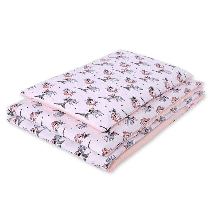 Lenjerie pentru patut Bobono, 2 piese, bumbac, 40x60cm si 135x100cm, multicolor