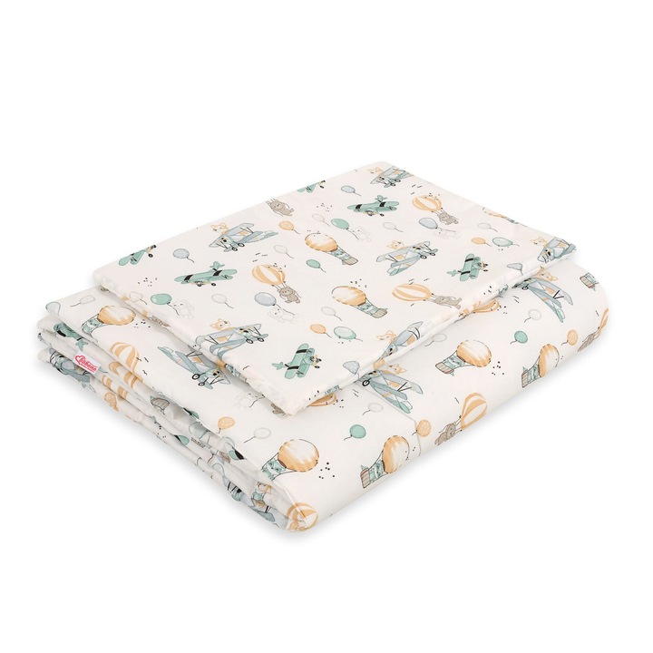 Детски спален комплект, Bobono, 135x100 см, 100% памук, с антиалергичен пълнеж, многоцветен