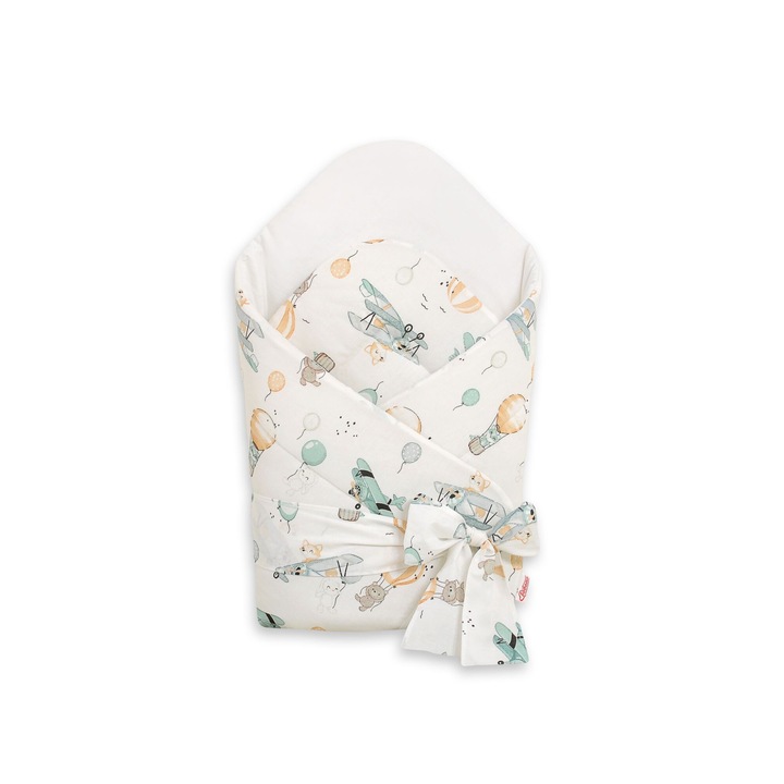 Пелена за повиване Bobono, с пълнеж, памук, многоцветна, 77x77см