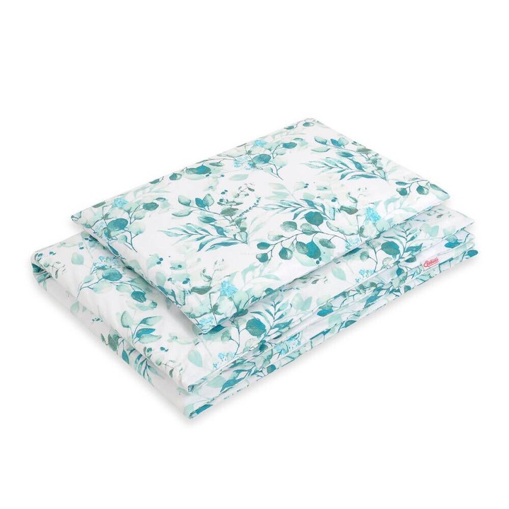 Set lenjerie pat copii, Bobono, 135x100 cm, 100% bumbac, cu umplutura antialergica, multicolor