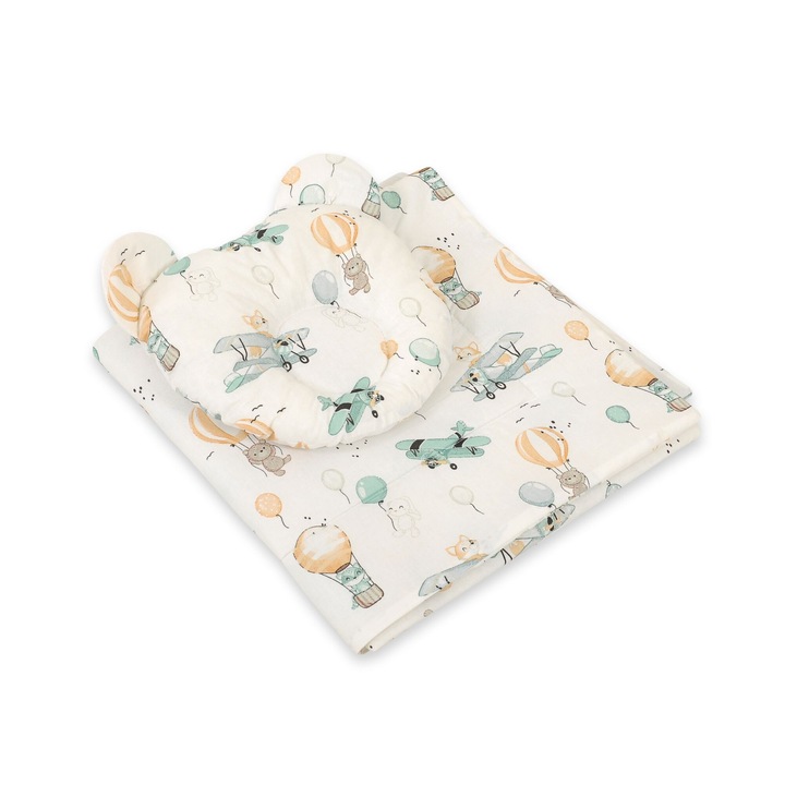 Комплект възглавница/възглавничка за бебета Bobono, 27x25см и одеяло 77x77см, памук, многоцветен