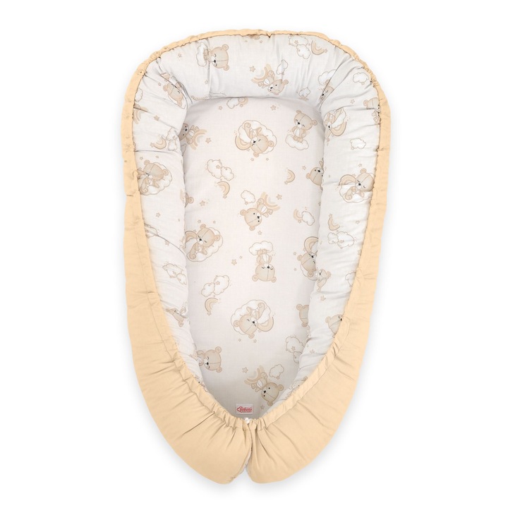 Patut pentru bebelusi Bobono, 95x55cm, model ursulet, cu umplutura ECO FILLBALL