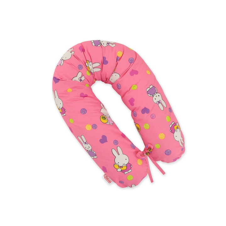 Perna de sarcina Bobono Longer, roz, 170cm, multifunctionala, pentru somn si alaptare