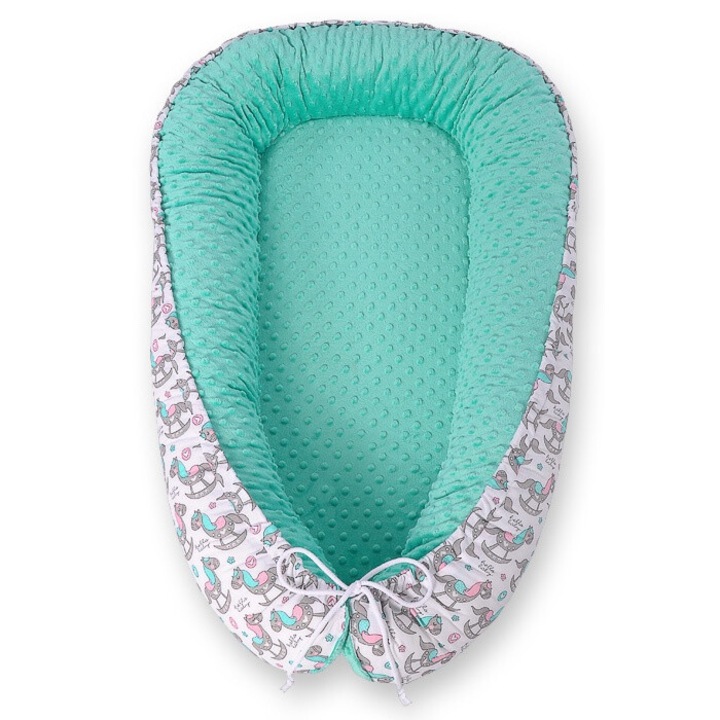 Cocon pentru bebelusi Bobono, 95x55cm, bumbac certificat Okotex, doua fete, multicolor