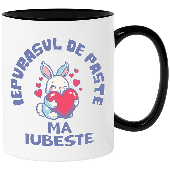 Cana iepurasul de paste ma iubeste sarbatoare pascala, 330ml, Ceramica cu Maner Negru