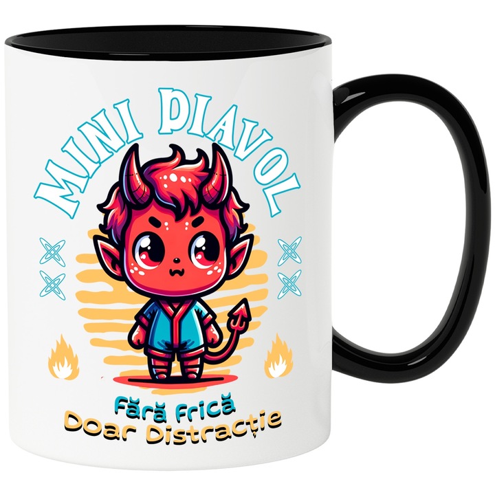 Cana joc video Mini Diavol Fara Frica, Doar Distractie, 330ml, Ceramica cu Maner Negru