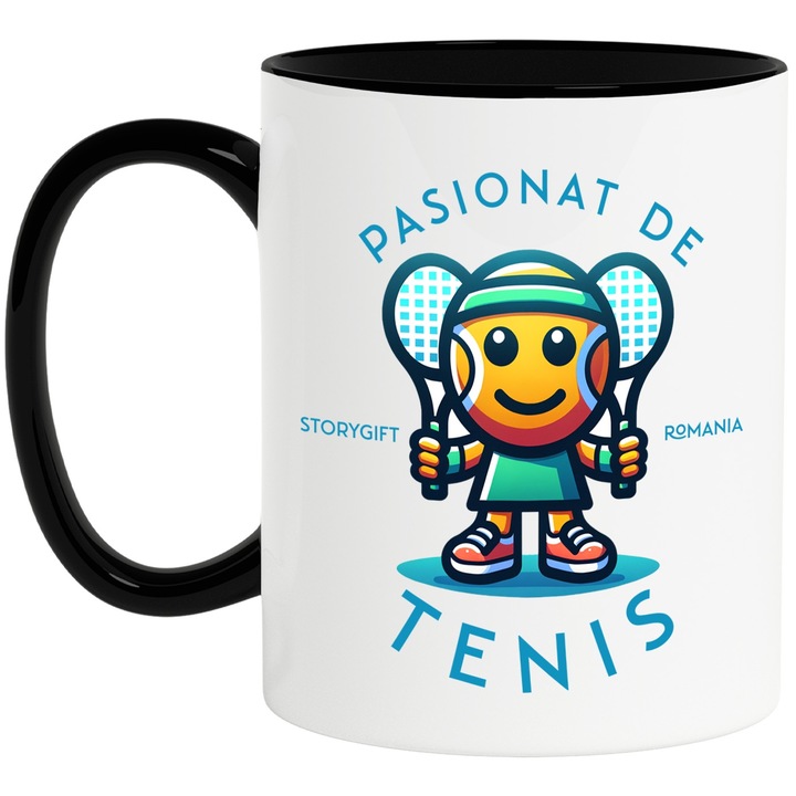 Cana Minge de tenis zambitoare pasionat de tenis, 330ml, Ceramica cu Maner Negru