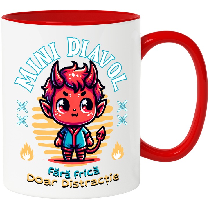 Cana joc video Mini Diavol Fara Frica, Doar Distractie, 330ml, Ceramic cu Maner Rosu