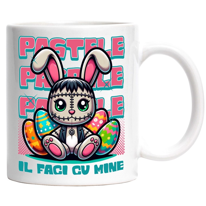Cana pastele il faci cu mine oua colorate sarbatoare, 330ml, Ceramic cu Maner Alb