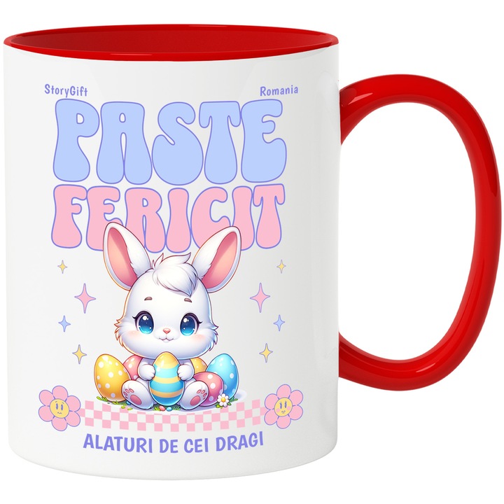 Cana paste fericit alaturi de cei dragi sarbatoare, 330ml, Ceramic cu Maner Rosu