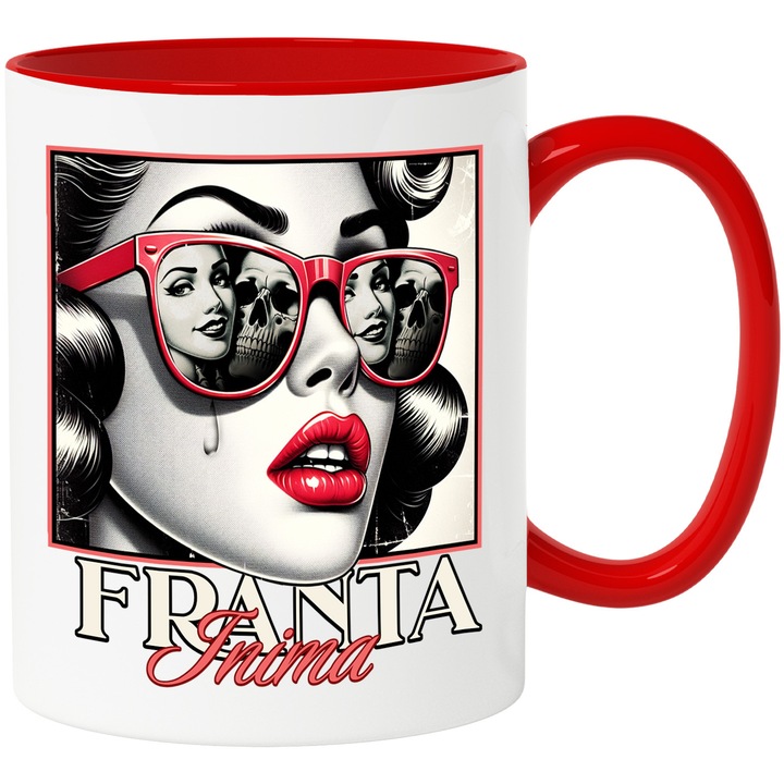 Cana Inima Franta Fata Tradara Ochelarii de soare rosii, 330ml, Ceramic cu Maner Rosu