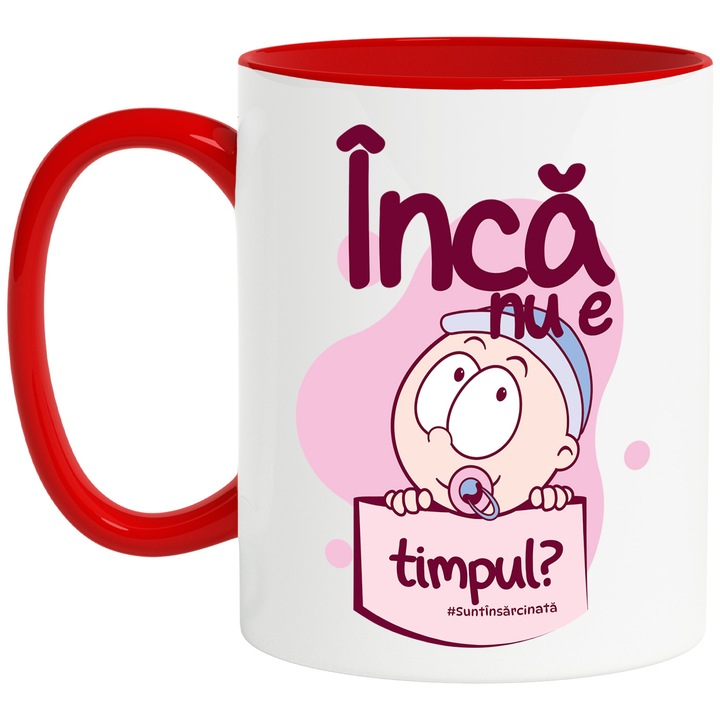 Чаша още не е време_ #Бременна съм майка на семейство, 330мл, керамика с червена дръжка