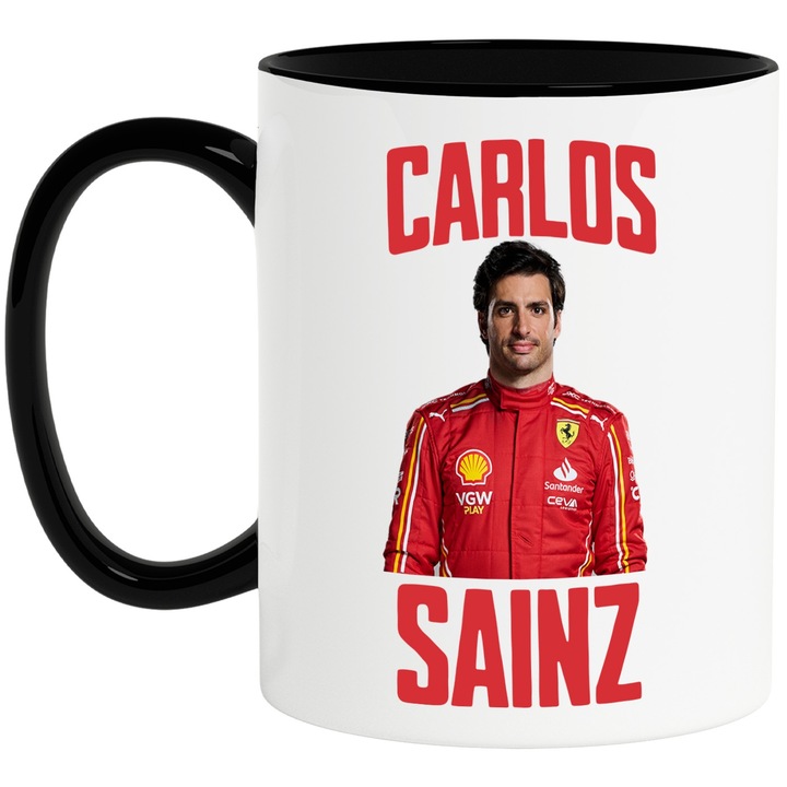 Cana Carlos Sainz cursa profesionista formula 1 viteza, 330ml, Ceramica cu Maner Negru