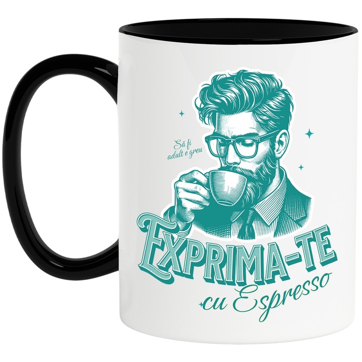 Cana Exprima-te cu Espresso cafea om de afaceri e gre, 330ml, Ceramica cu Maner Negru