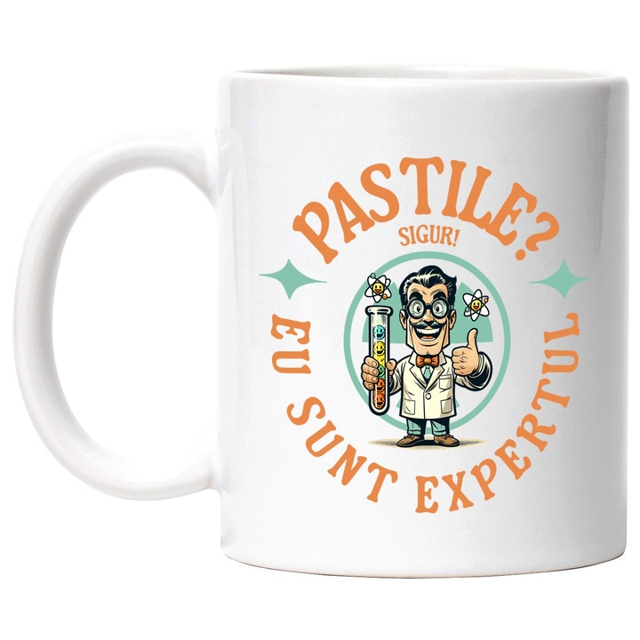 Cana Barbst docot in Laborator Cu Pastile Text Haios Pastile Sigur Sunt Expert, 330ml, Ceramic cu Maner Alb