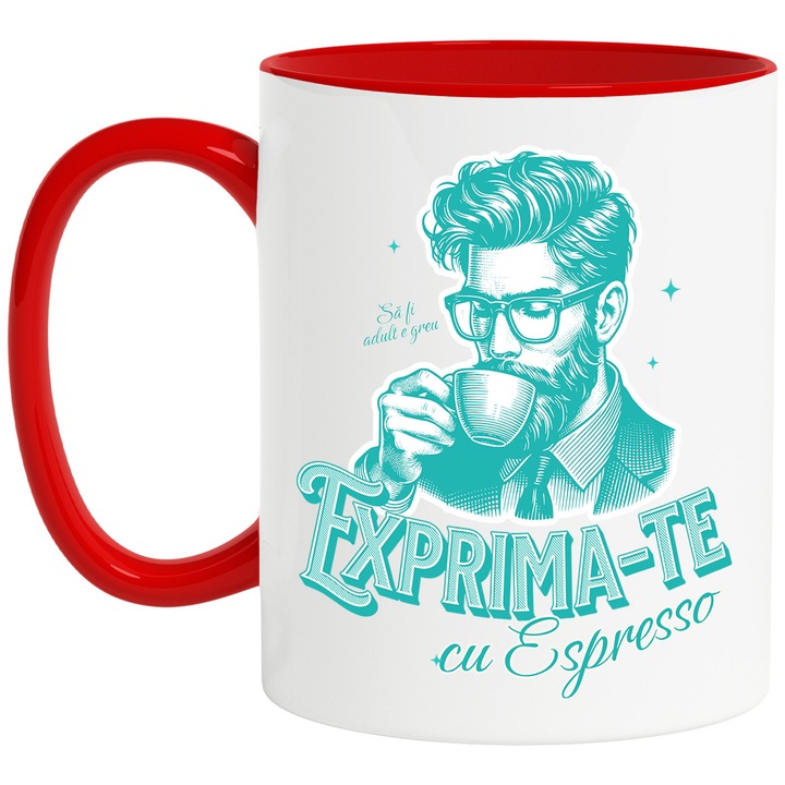 Cana Exprima-te cu Espresso cafea om de afaceri e gre, 330ml, Ceramic cu Maner Rosu