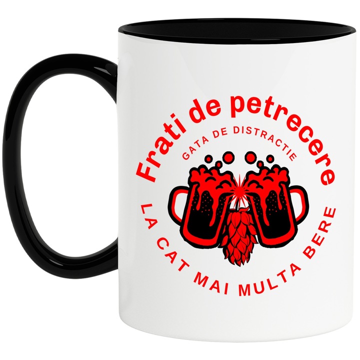 Cana frati de petrecere gata de distractie bere, familie, 330ml, Ceramica cu Maner Negru