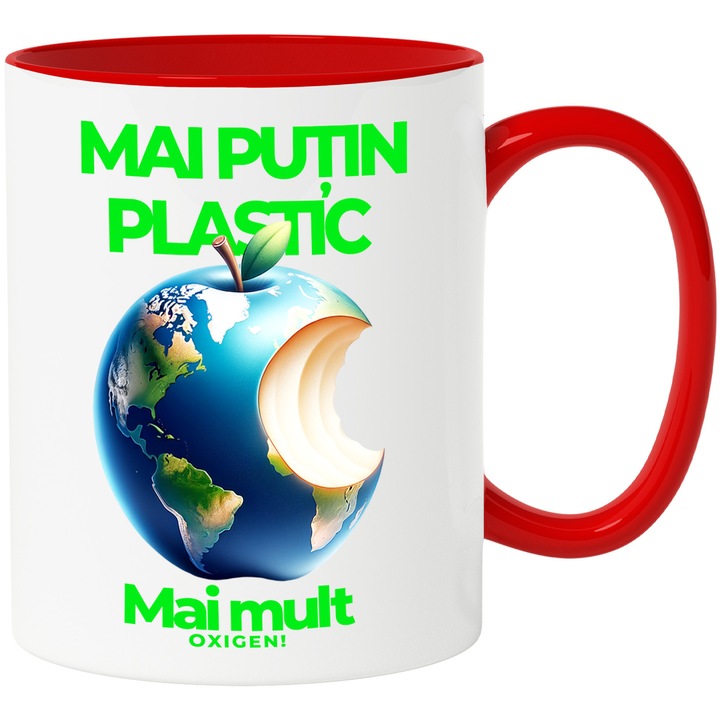 Cana mai putin plastic mai mult oxigen poluare, 330ml, Ceramic cu Maner Rosu