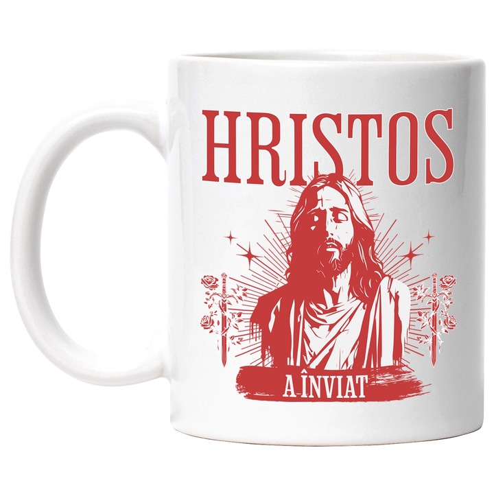 Cana hriatos a inviat Paste sarbatori pascale oua iepure, 330ml, Ceramic cu Maner Alb