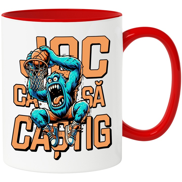 Cana Gorila saritura inalta cos baschet sport activ, 330ml, Ceramic cu Maner Rosu