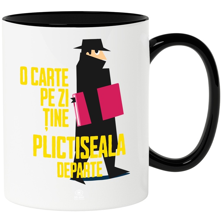 Cana o carte pe zi tine plictiseala departe, iubitorii de lectura si citit, 330ml, Ceramica cu Maner Negru