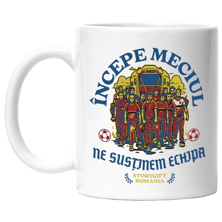 Cana suporteri de fotbal ne sustinem echipa sport, 330ml, Ceramic cu Maner Alb