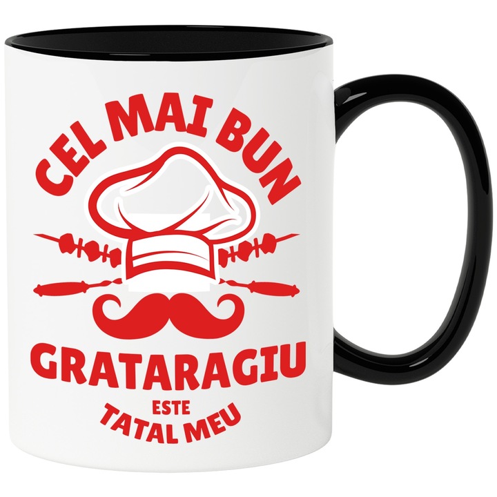 Cana cel mai bun grataragiu este tatal meu mustata, 330ml, Ceramica cu Maner Negru