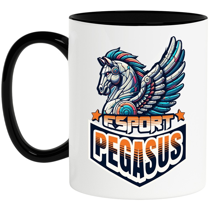 Pegasus Esports bögre színes robot unikornis szimbólum, 330 ml, kerámia fekete fogantyúval