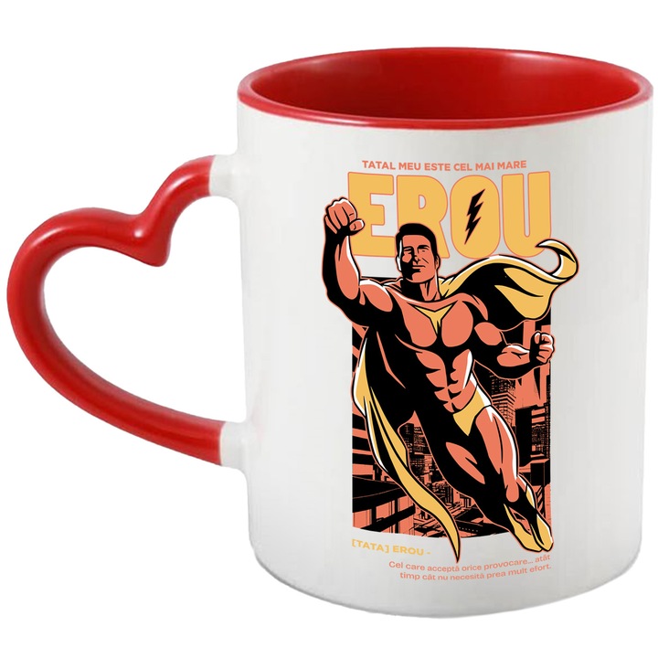 Cana Tata- meu este cel mai mare erou batman familie, 330ml, Ceramica cu Maner Inima Rosie