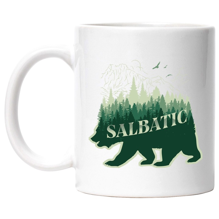 Cana salbatic silueta urs padure inalta munti natura, 330ml, Ceramic cu Maner Alb