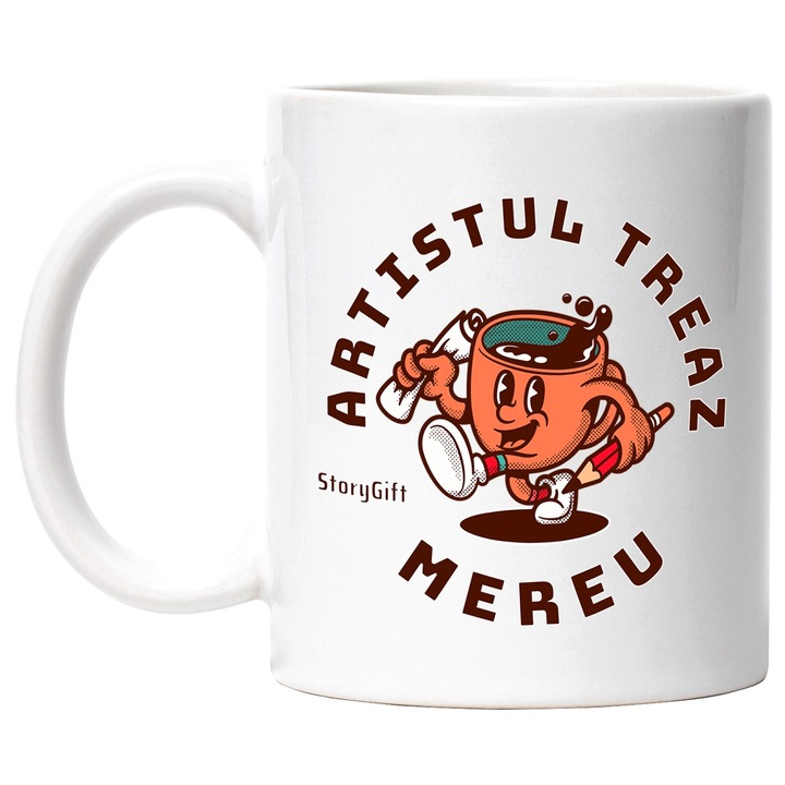 Cana Artistul treaz mereu ceasca de cafea pictor, 330ml, Ceramic cu Maner Alb