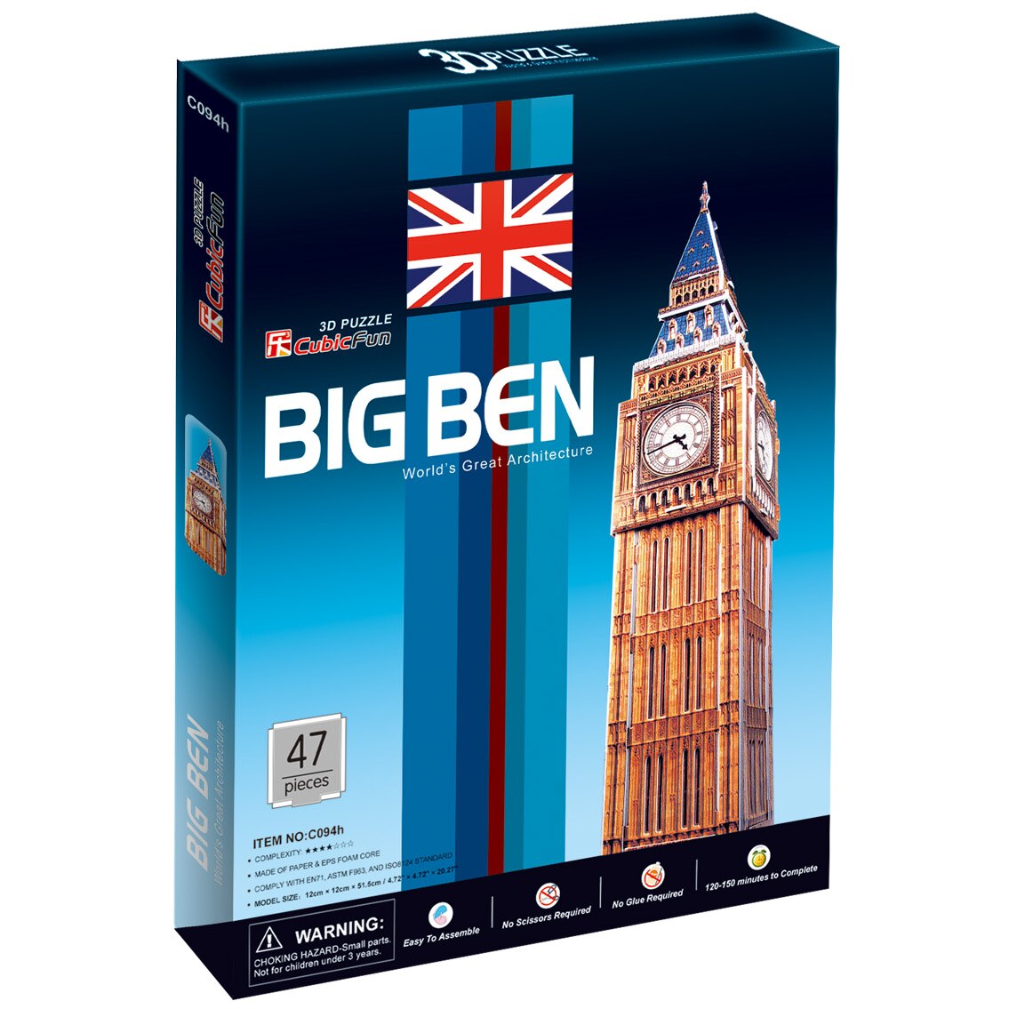 Puzzle 3D Cubicfun Big Ben, 47 piese