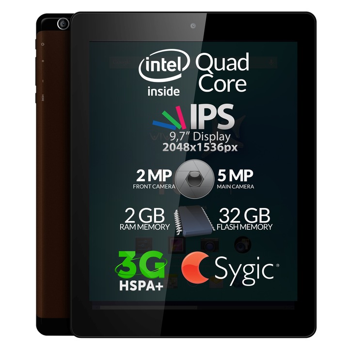 Allview Viva i10G tablet, Intel® Atom™ Quad-Core 1.83GHz-es processzorral, 9.7", Retina LCD, 2GB RAM, 32GB, Wi-Fi, 3G, Bluetooth, Android 4.4 KitKat, Fekete