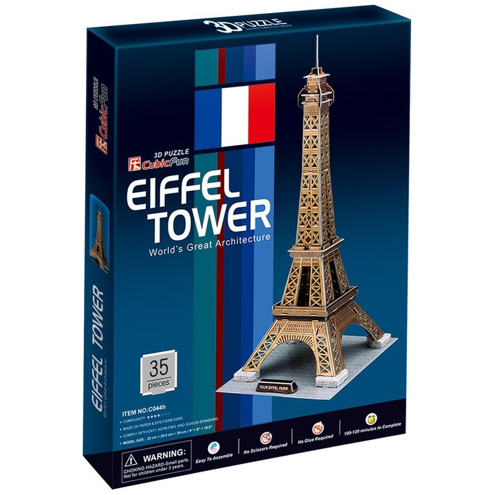 Puzzle 3D Cubicfun Turnul Eiffel, 35 piese