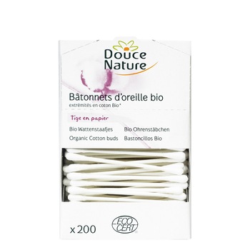 Betisoare de urechi bio din bumbac organic, Douce Nature, 200 buc Betisoare de urechi bio din bumbac organic, Douce Nature, 200 buc