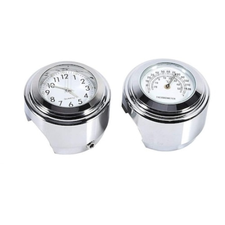 Мото часовник с термометър, Bizaical, светеща функция, 4.5x3cm, сребрист, комплект