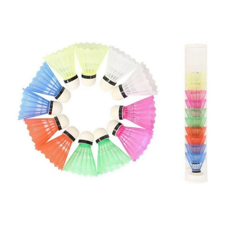 Set 12 fluturi de badminton, Enforose, nylon, multicolor