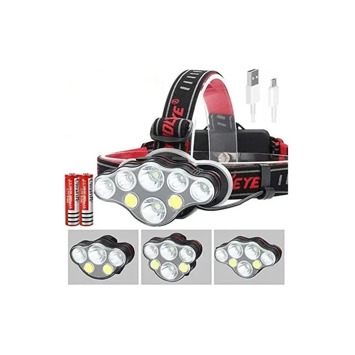 350000LM LED фенер, 8 режима на светене, водоустойчив, комплект с 2 батерии 18650