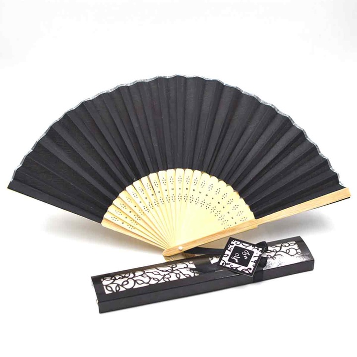 2 darabos összecsukható bambusz selyem legyező szett, AMRINUGL, vintage retró stílus, fekete