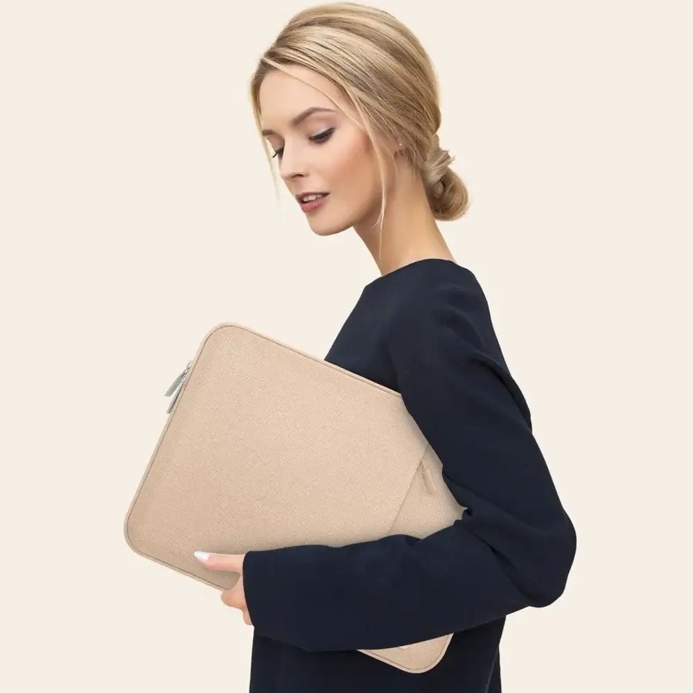 Geanta laptop Tech-Protect Sleevy, 15-16 inch, 41,5x29x2,5cm, cu buzunar, Caffe Latte