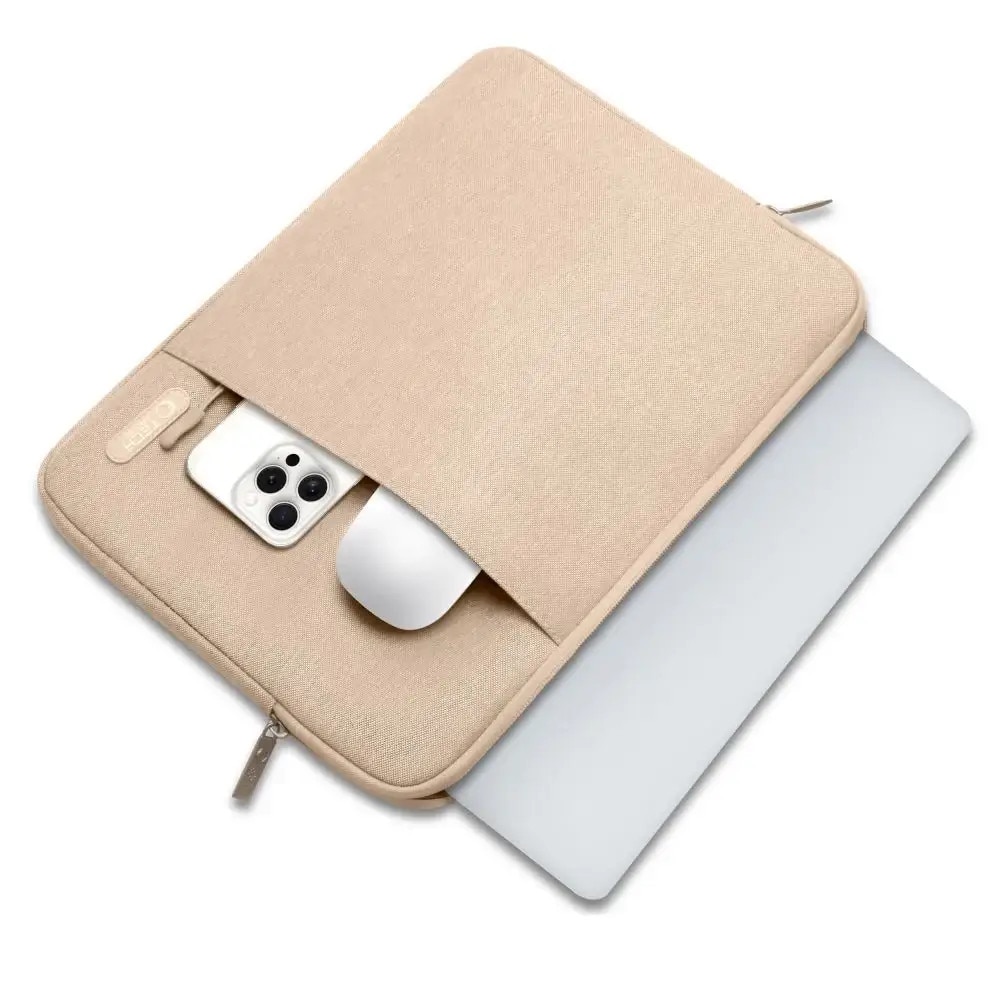 Geanta laptop Tech-Protect Sleevy, 15-16 inch, 41,5x29x2,5cm, cu buzunar, Caffe Latte