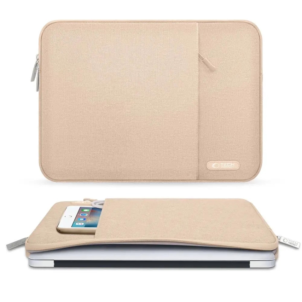 Geanta laptop Tech-Protect Sleevy, 15-16 inch, 41,5x29x2,5cm, cu buzunar, Caffe Latte