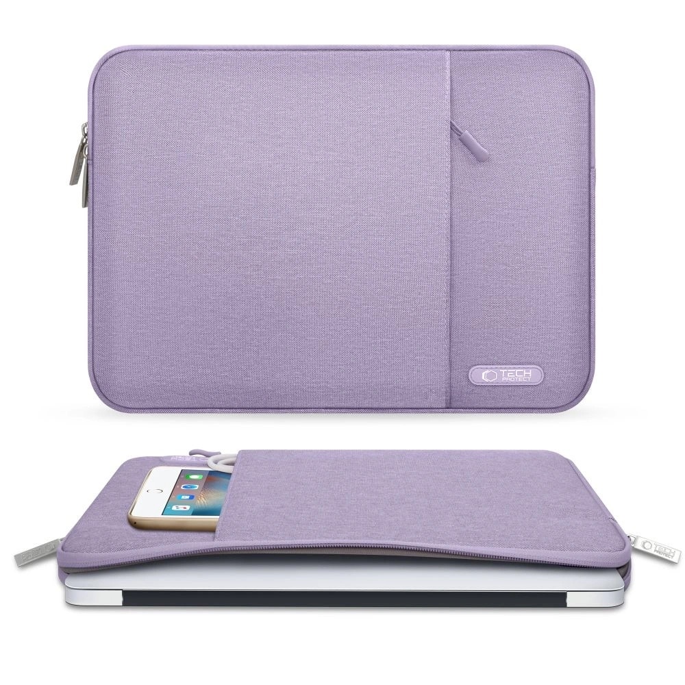 Husa laptop Tech-Protect Sleevy, 33,5x23,5cm, design elegant, cu buzunar, 13-14 inch, lila