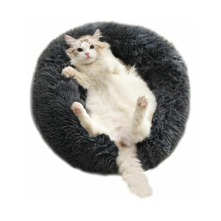 Kutya és macska fekhely, sötétszürke, 30cm, fánk alakú fekhely szett